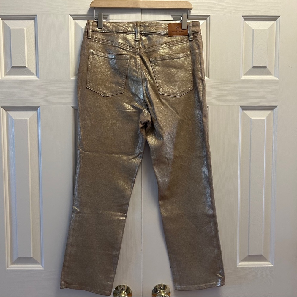 Lauren Ralph Lauren Gold Metallic Sparkle Jeans - Picture 8 of 8
